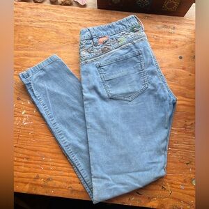 Free People Light Blue Skinny Pants with Embroidered Details
